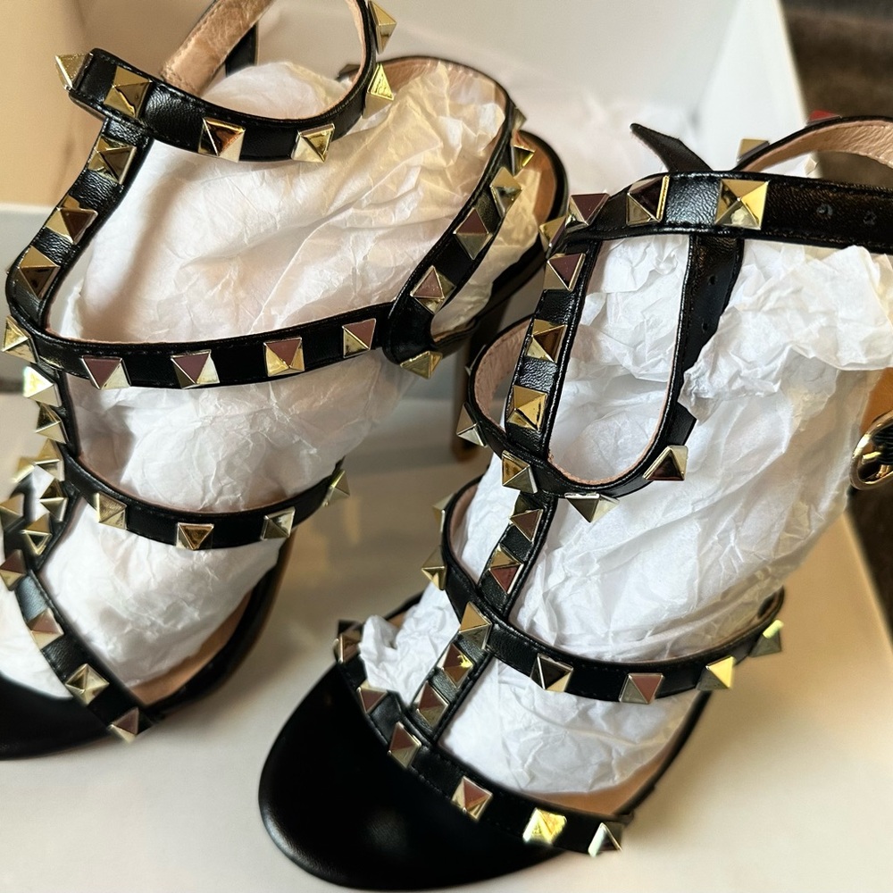 Black & Gold Studded Healed Sandals